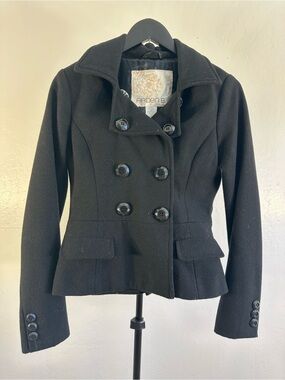 Arden B Black Double-Breasted Pea Jacket